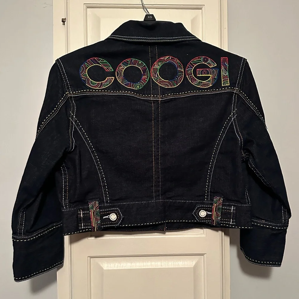 COOGI Cropped Jean Jacket with Multicolor Accents - Picture 2 of 7